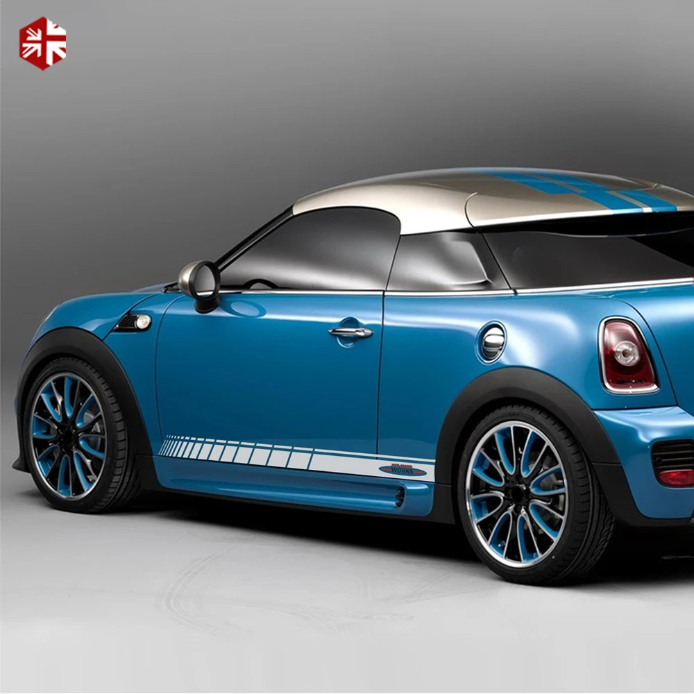 2 Pcs Car Door Side Stripes Sticker John Cooper Works Style Body Graphics Decal For MINI Coupe R58 JCW Cooper S Accessories