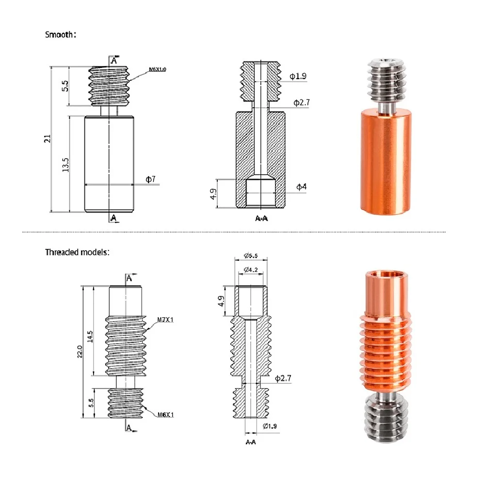 Đoạn Đường E3D V6 Họng Nhiệt Phá Bi Kim Loại Hợp Kim Titan Đồng Họng Cho 1.75Mm Prusa I3 Hotend Nóng khối 3D Máy In Phần