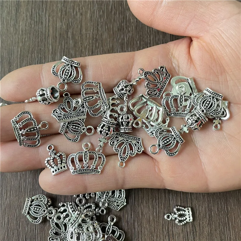 JunKang 30pcs mixed batch many kinds crown pendants DIY handmade necklaces bracelet small wholesale jewelry