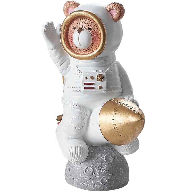 NORDIC CREATIVE ASTRONAUT ROCKET ART SCULPTURE ANIMALS CUTE SPACE BEAR STATUES RESIN ART&CRAFT HOME DECORATION ACCESSORIES R2501