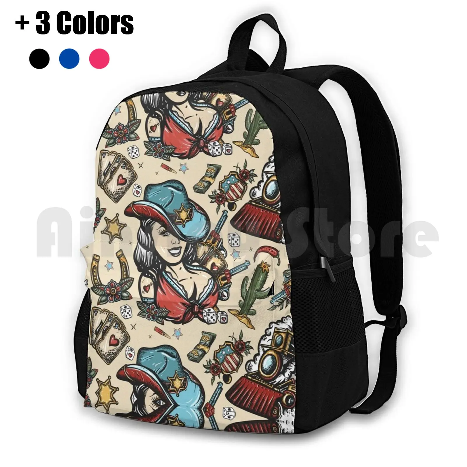 Western Style Outdoor Hiking Backpack Riding Climbing Sports Bag America American American History Beautiful Cactus Cartoon