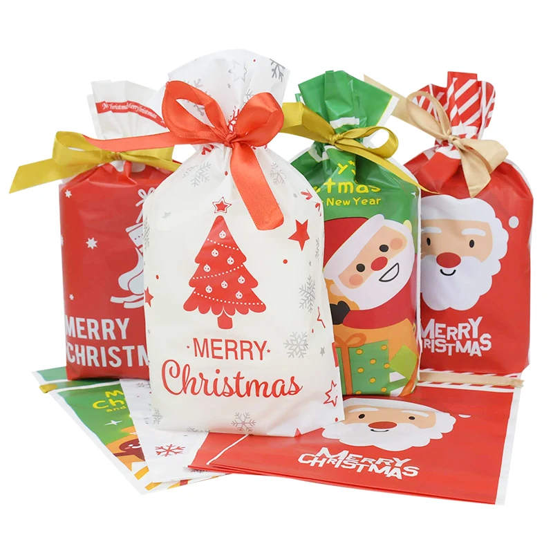 5pcs Merry Christmas Candy Bag Drawstring Gift Bags Christmas Decorations For Home New Year Xmas Party Favor Food Cookies Pouch