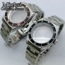 Miuksi 41mm silver stainless steel watch case domed sapphire glass fit NH35 NH36 NH34 ETA2824 PT5000 Seagull ST2130 movement