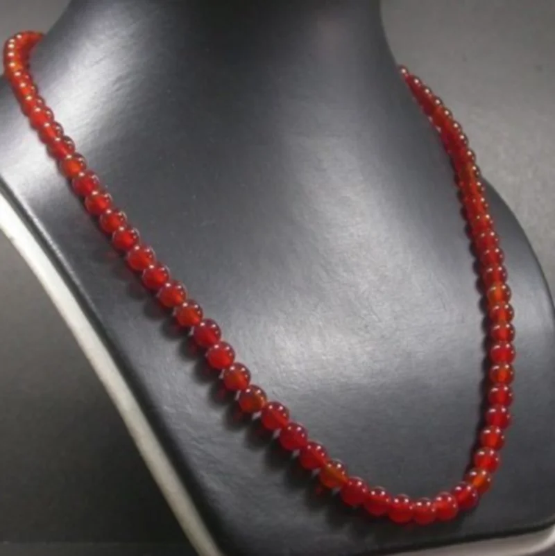 

Charming Long 24" 6mm Red Jade Round gemstone Beads Necklace AAA j14