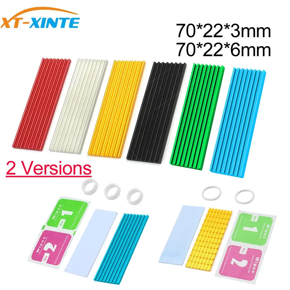 XT-XINTE Heatsink Cooler Heat Sink Thermal Conductive Adhesive for NVME NGFF M.2 2280 PCI-E SSD 70x22MM Thickness 3/6MM