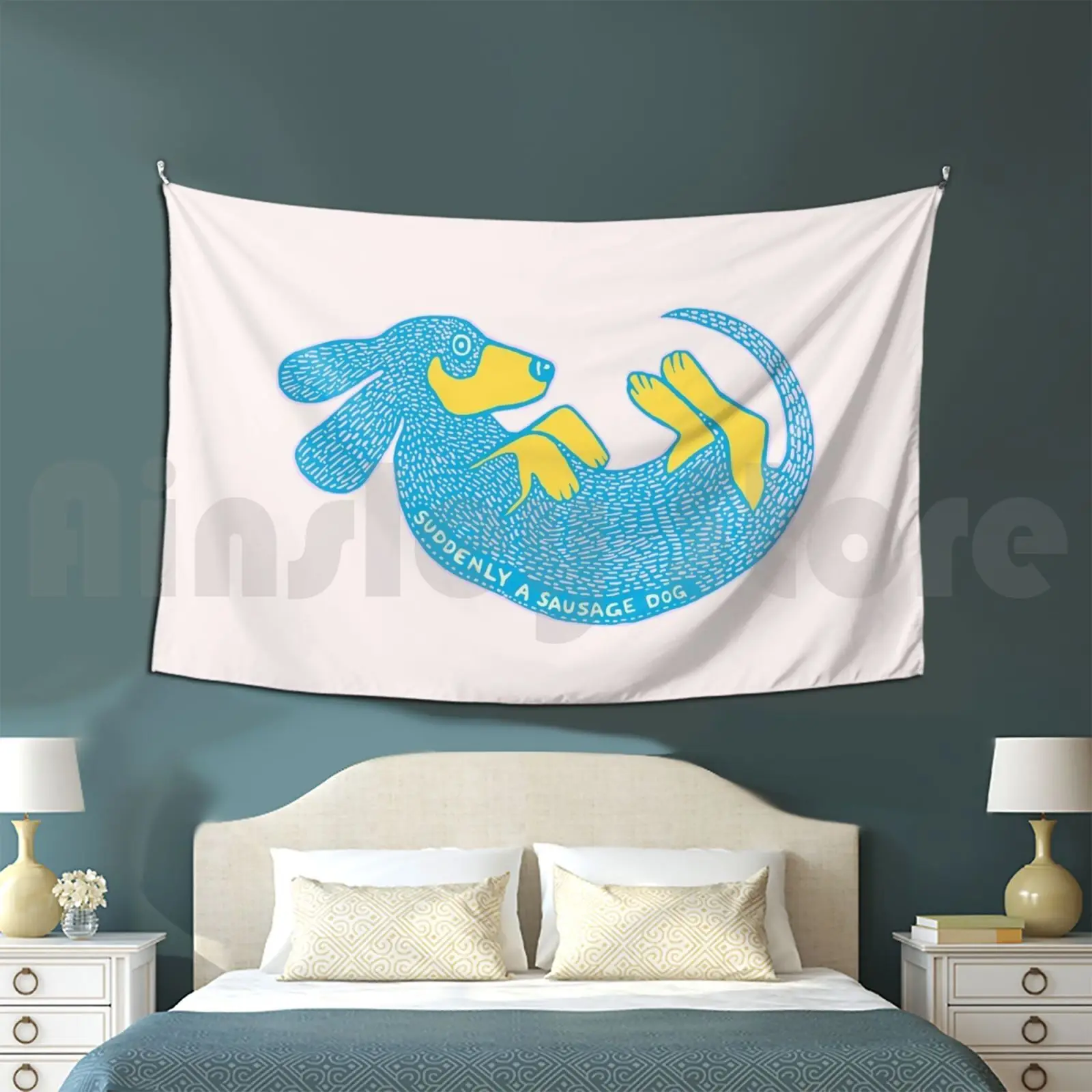 Suddenly A Sausage Dog-Hand Drawn Sketch Of A Blue Dachshund Puppy Customized Tapestry Dachshund