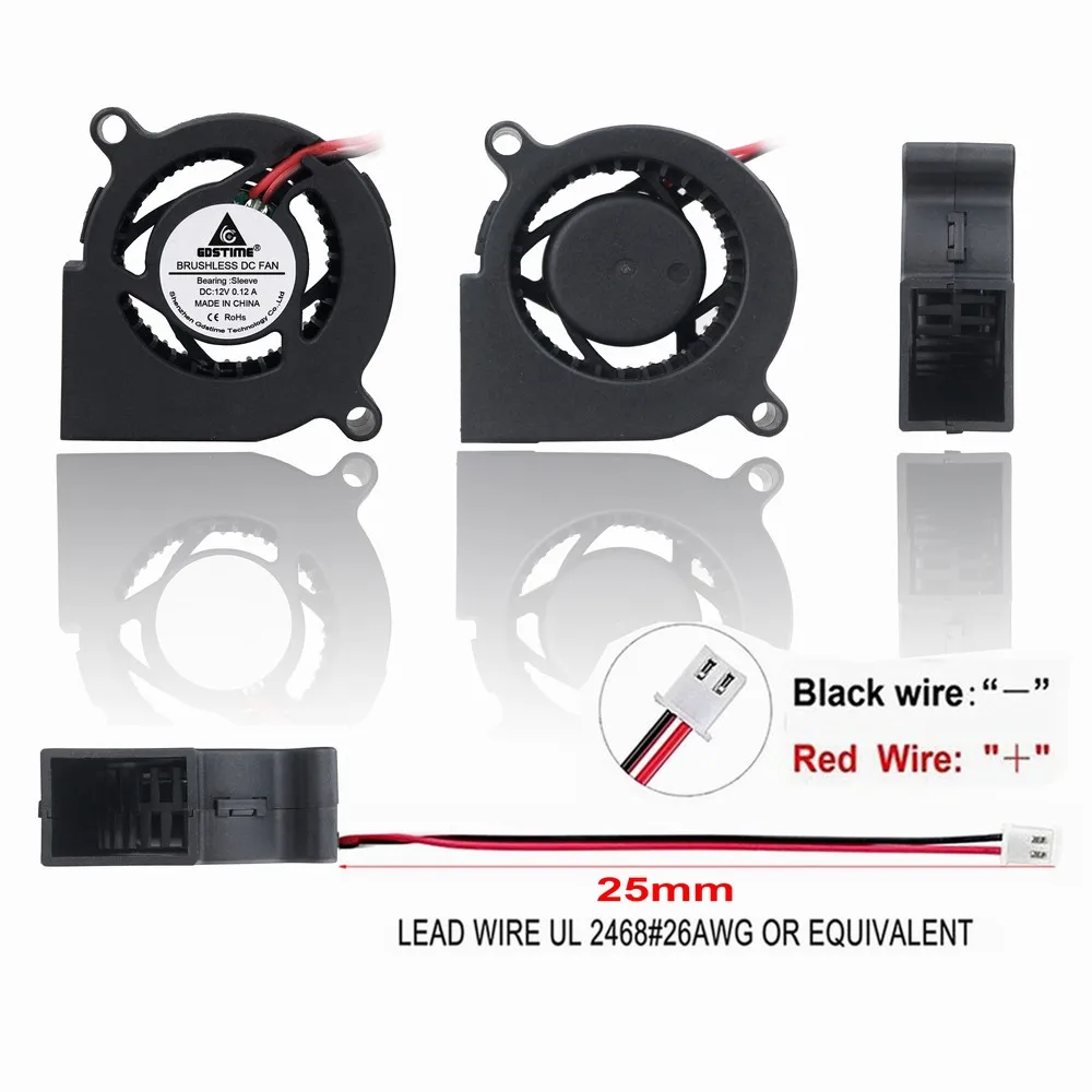 Охлаждающий вентилятор Gdstime 50 мм 5020, 50*50*20, 12 В, 2 контакта, 5 см, для 3D-принтера