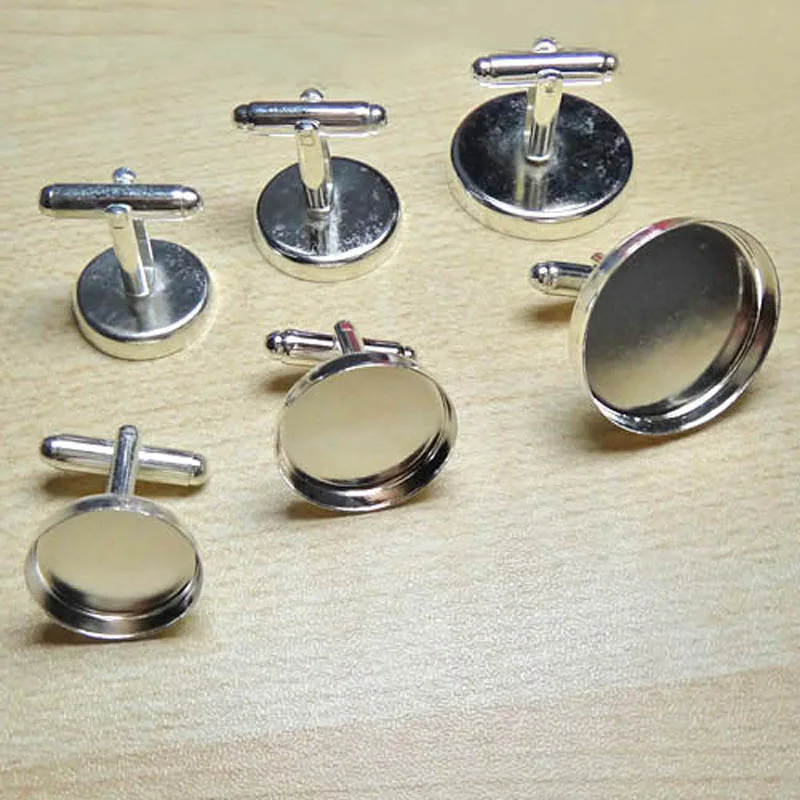 200pcs DIY Findings Rhodium tone 15 16mm Blank Cufflinks Settings Round Deep Wall Bezel Cups Epoxy Resin Bases Men's Cuff Links