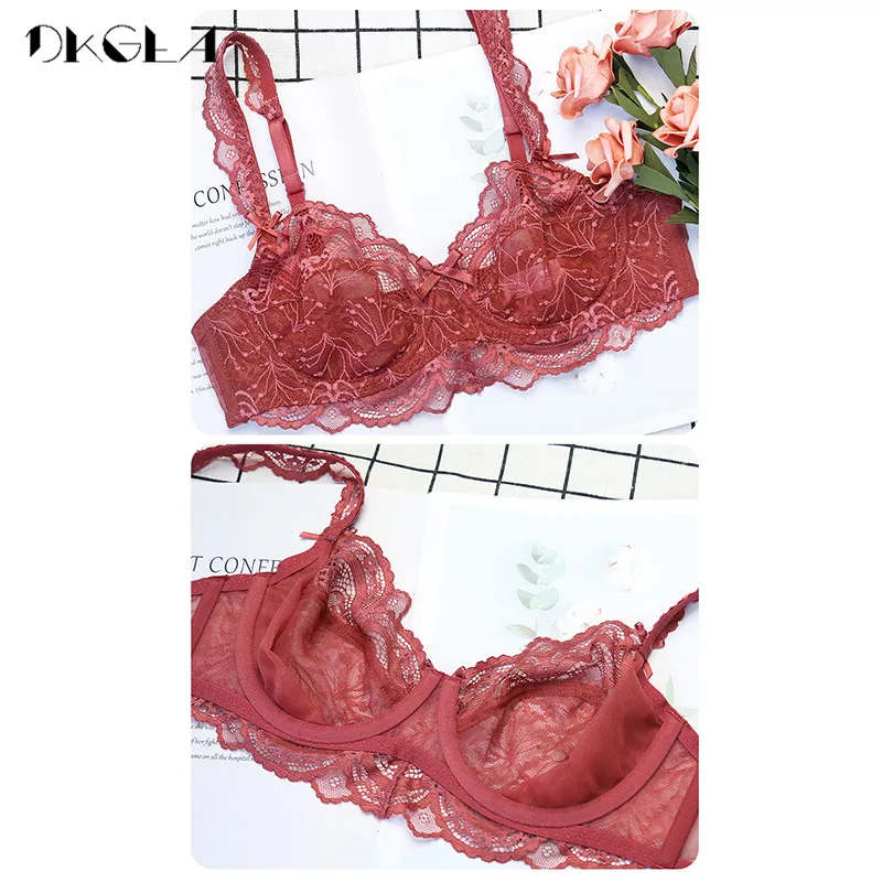 Ultrathin Bra Panties Sets Transparent Brassiere Sexy Underwear Set Plus Size D E Cup Embroidery Women Lingerie Set Lace Bras