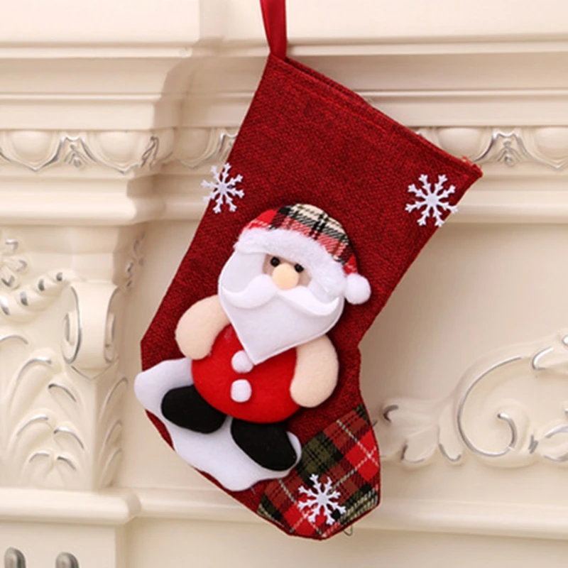 Merry Christmas Socks New Year 2022 Gift Bag Stockings Fabric Santa Claus Sock Snowman Kids Candy Bag Xmas Tree Ornaments Deer