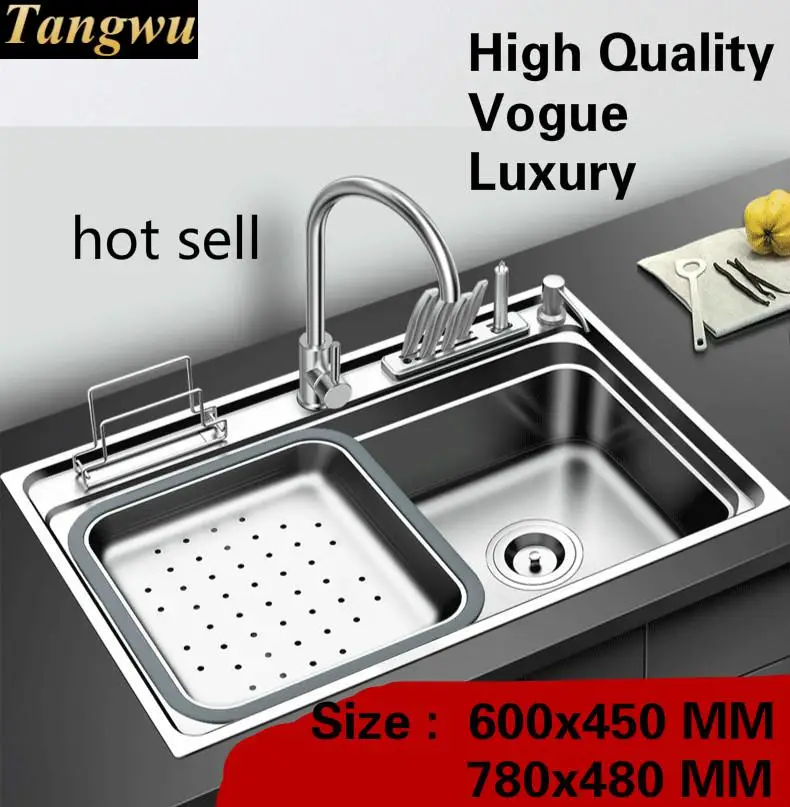 

Free shipping Apartment luxury kitchen single trough sink wash vegetable 304 stainless steel standard hot sell 60x45/78x48 CM