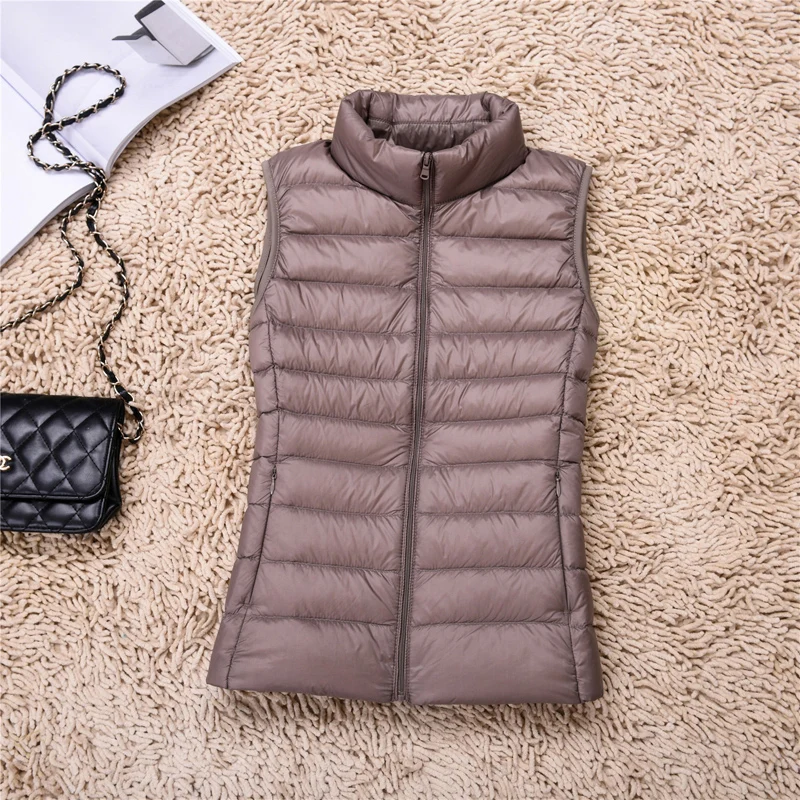 Autumn Winter Ultra Light White Duck Down Vest Women's Sleeveless Stand collar Slim Jacket Girl Windproof Warm Waistcoat coat