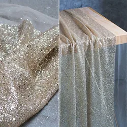 Sprinkle Bronzing Tulle Fabric Golden Diamond Sequins DIY Background Decor Various Skirt Dress Stage Clothes Designer Fabric