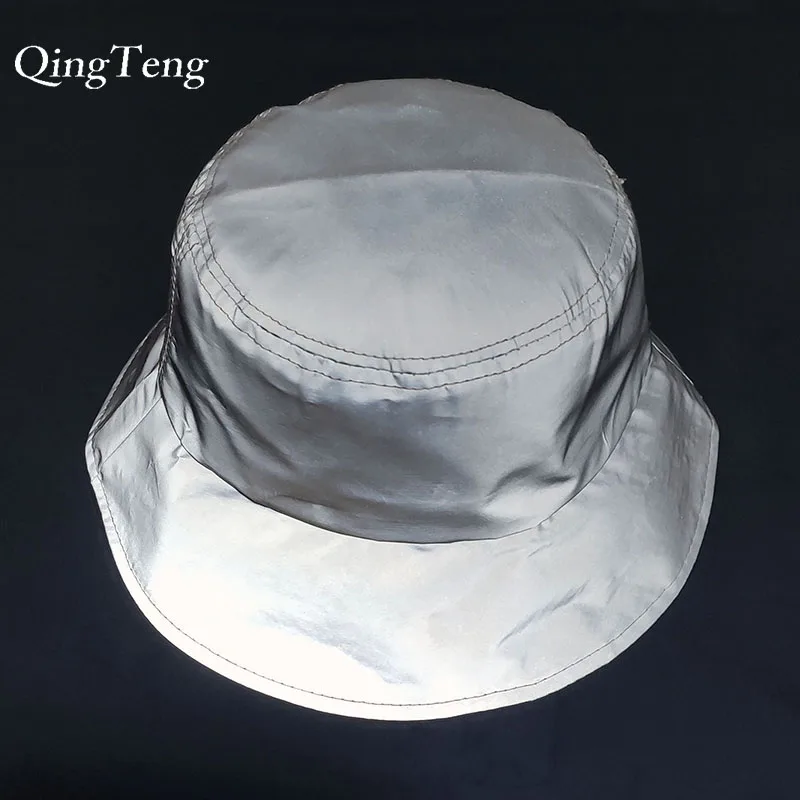 New Outdoor Fluorescence Bucket Hats Sports Club Party Silver Grey Reflective Luminous Fishing Caps Men Women Casquette