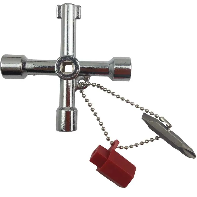 Llave cruzada Universal multifunción 4 en 1, llave triangular para tren, válvula de gabinete de ascensor eléctrico, aleación, cuadrada