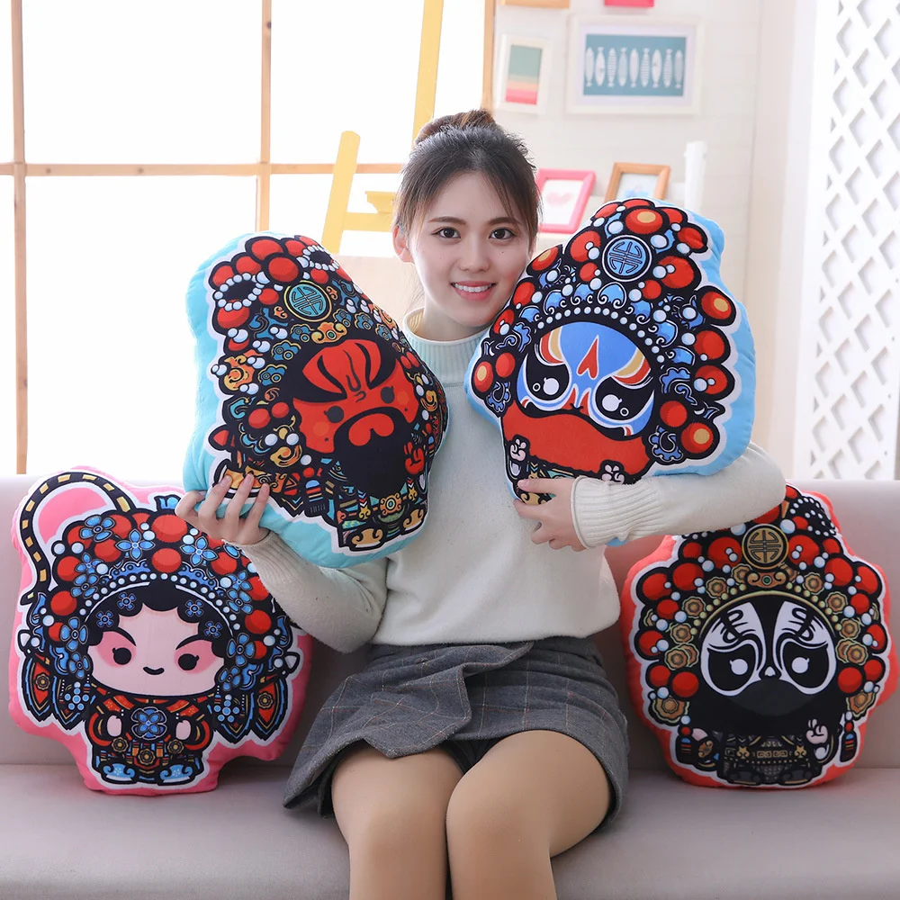 45cm Chinese Peking Opera facial creative funny pillow cushion lovely 3D printed sofa pillow Chinoiserie cosplay doll