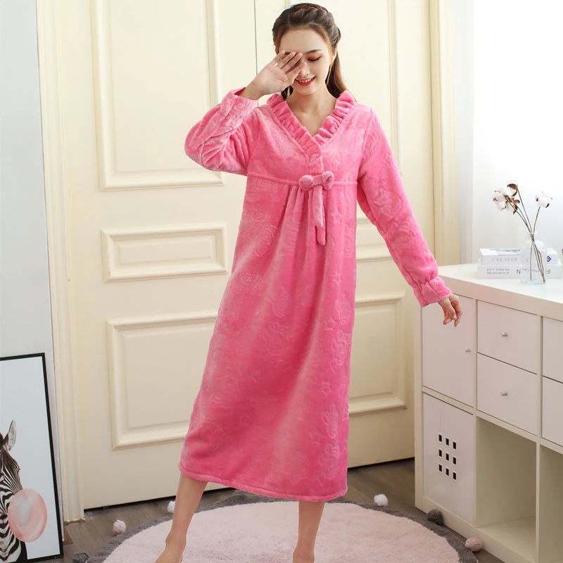 Autumn And Winter Nightdress Velvet Upgrade Double-Faced Velvet Coral Velvet Royal Luxury Long Princess Nightgown Sleepwear