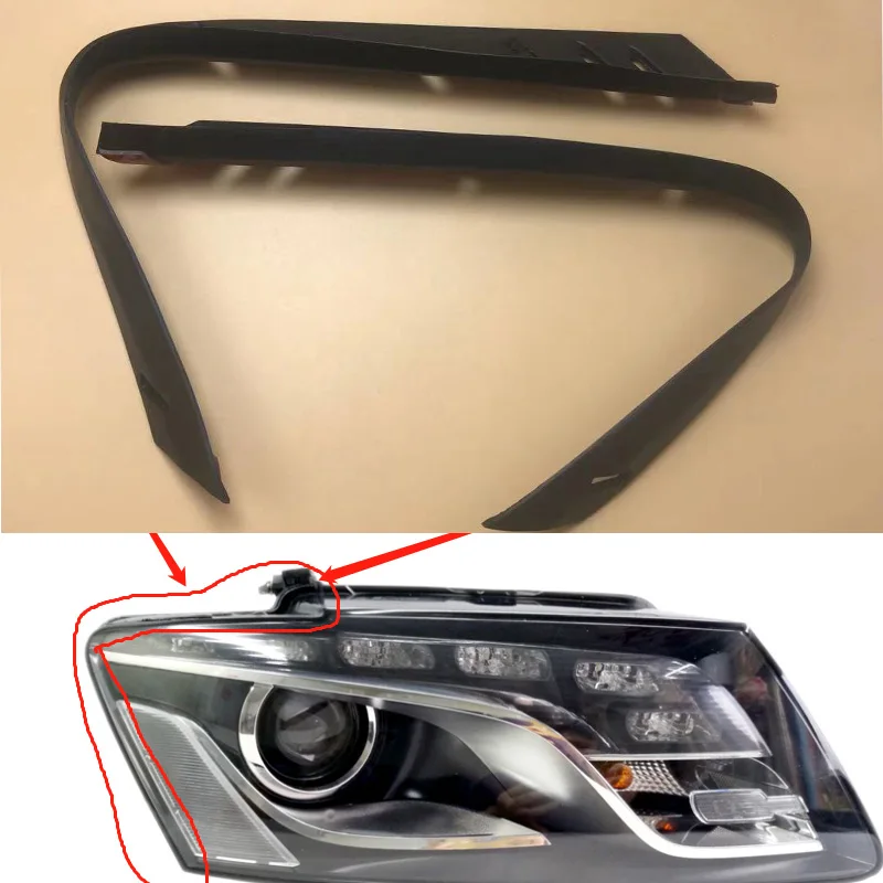 2X untuk Audi Q5 2010-2012 Lampu Depan Karet Sealing Strip Trim Headlamp Dekorasi Strip Headlight Trim