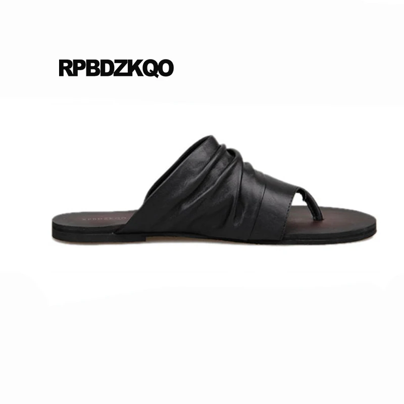 2023 Outdoor Flip Flop Shoes White Designer Men Sandals Genuine Leather Summer Slides Slippers Flat Fashion Slip On Black Strap image 5