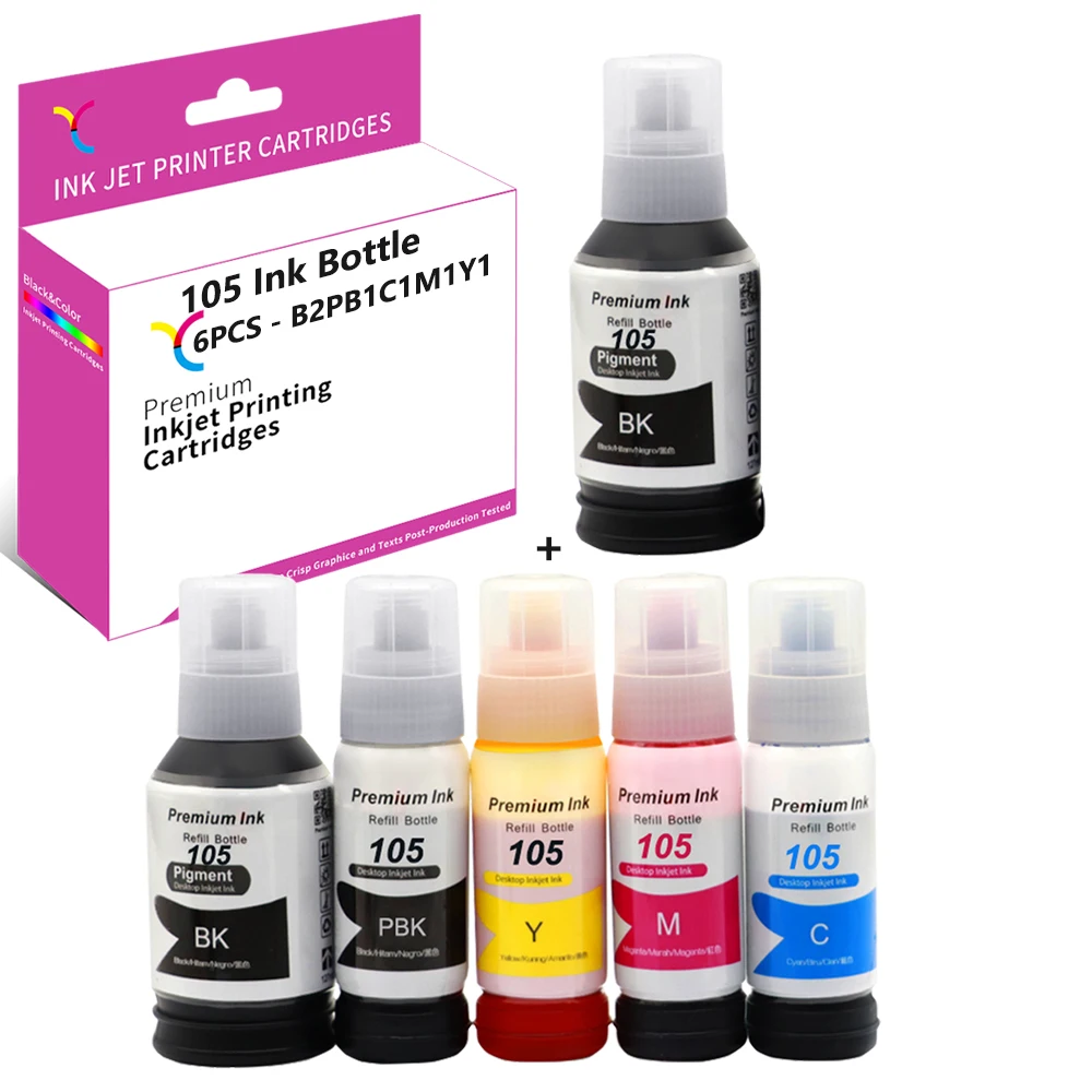 

YC Compatible for Epson 105 Refill Ink Bottles EcoTank 105 work in EcoTank ET7750 Printer EcoTank ET7700 Printer ET-7750 ET-7700