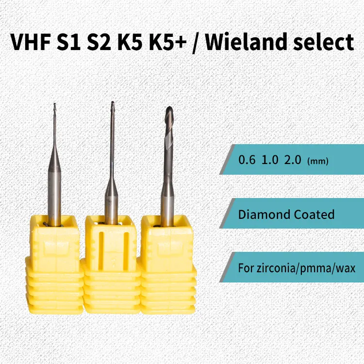 2 pieces VHF S1 S2 K5/K5+ R5 milling burs zirconia diamond coated for  milling machine