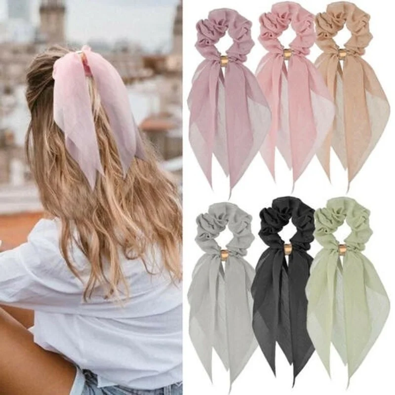 2020 Women Streamers Scrunchies Polka Dot Print Elastic Bow Hair Rope Girl Hair Ties Korean Sweet Hair Accessories Headwear