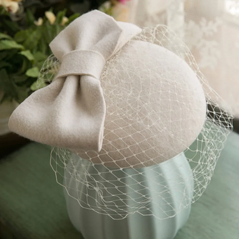 Women Chic Fascinator Hat Cocktail Pillbox Cap Fashion Bowknot Berets Lady Party 100% Wool Felt Fedora Hat Cloche Hat