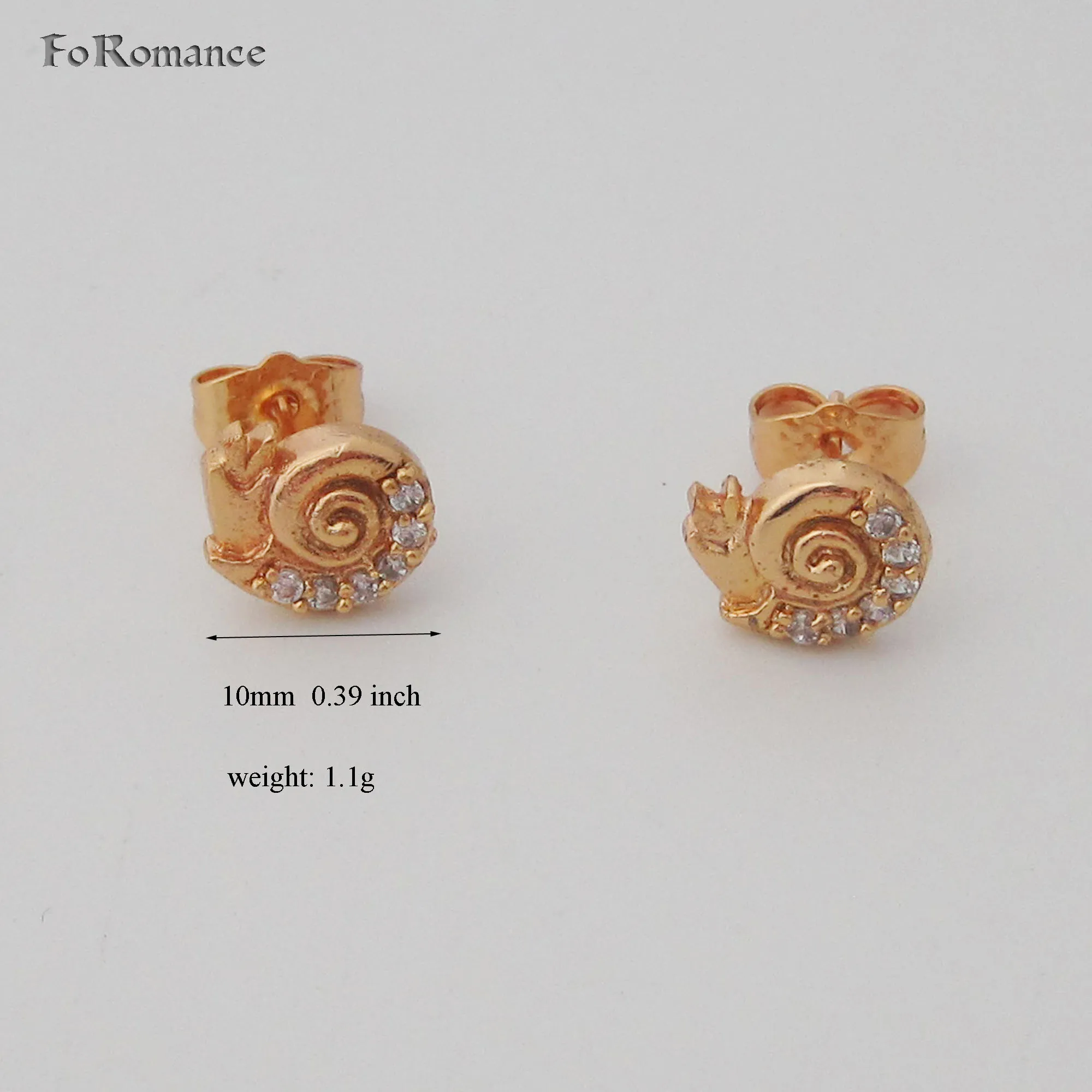 SNAIL SHAPE CLEAR ZIRCON STONES STUD EARRING  GOLD COLOR WIDTH 10MM 0.39 inch SMALL
