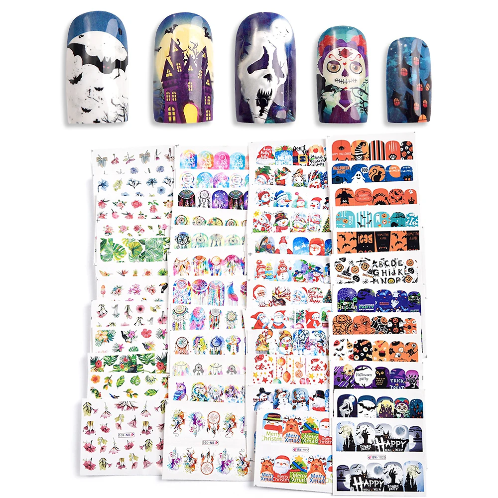 KADS Water Nail Stickers Christmas Floral Butterfly Transfer Decals Slider Wraps Set Decoration DIY Nail Art Manicures Accessory