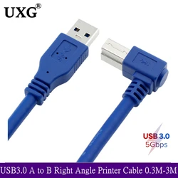 USB 3.0 A męski na B męski 90 stopni kątowy kabel do drukarki USB3.0 męski na rodzaj USB B męski kabel 0.3m 0.6m 1m 1.8m 3m 5m