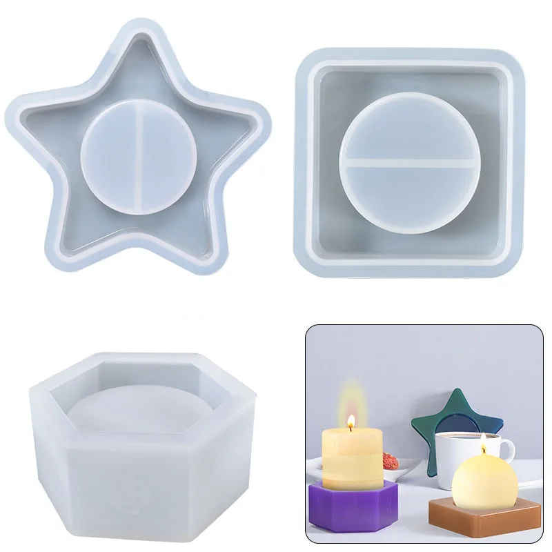 

Candle Holder Molds Star Cube Hexagon Silicone Mold for Epoxy Resin Casting DIY Simple Candlestick Crafts Your Own Home Table