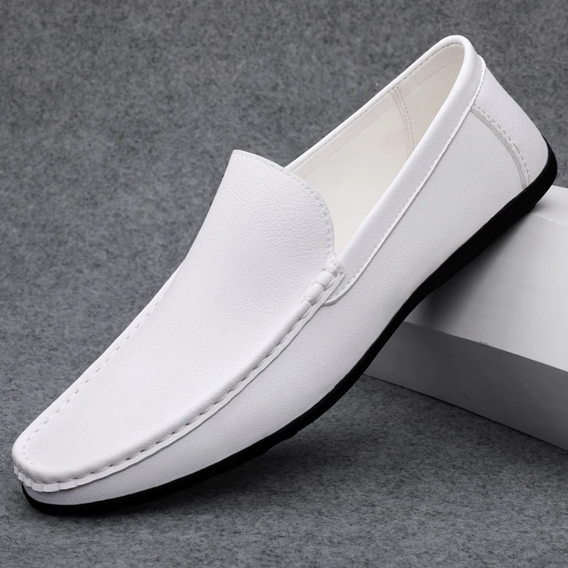 Spring Autumn Men\'s Casual Leather Shoes For Men Black White Solid Slip-On Plus Size Dropshipping 46 47