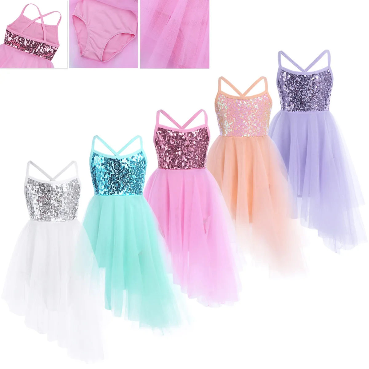

Kids Girl Tulle Ballet Dance Gymnastics Leotard Dress Sleeveless Sparkly Sequins Tutu Dress for Figure Skating Stage Performance