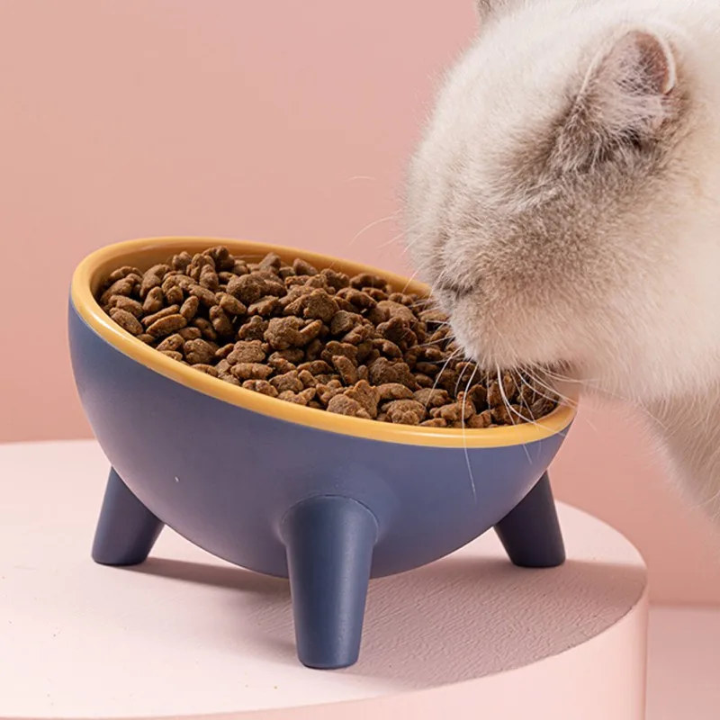 Fashion Cat Dog Bowl 15 Degrees Raised Plastic Cat Bowls Safeguard Neck Puppy Cat Feeder Non-slip Crash Elevated Cats ​Food Bowl