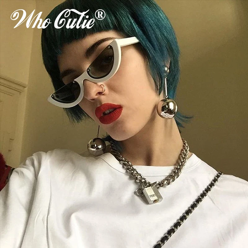 WHO CUTIE 2018 Half Frame Cat Eye Sunglasses Women Brand Designer Retro Vintage Tint Clear Lens CATEYE Sun Glasses Shades OM463