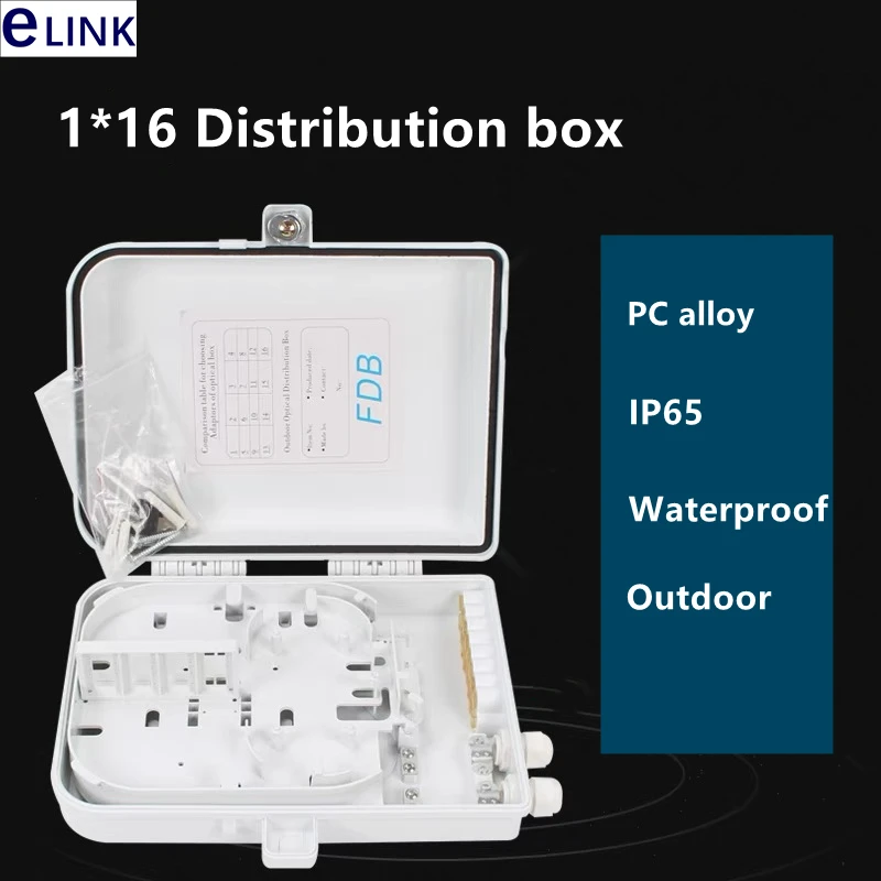 

IP65 PC Alloy Waterproof PLC Splitter Fusion Box, 16 Cores Outdoor Distribution Box, FTTH Optical Fiber Junction Box, 1x16 ELINK