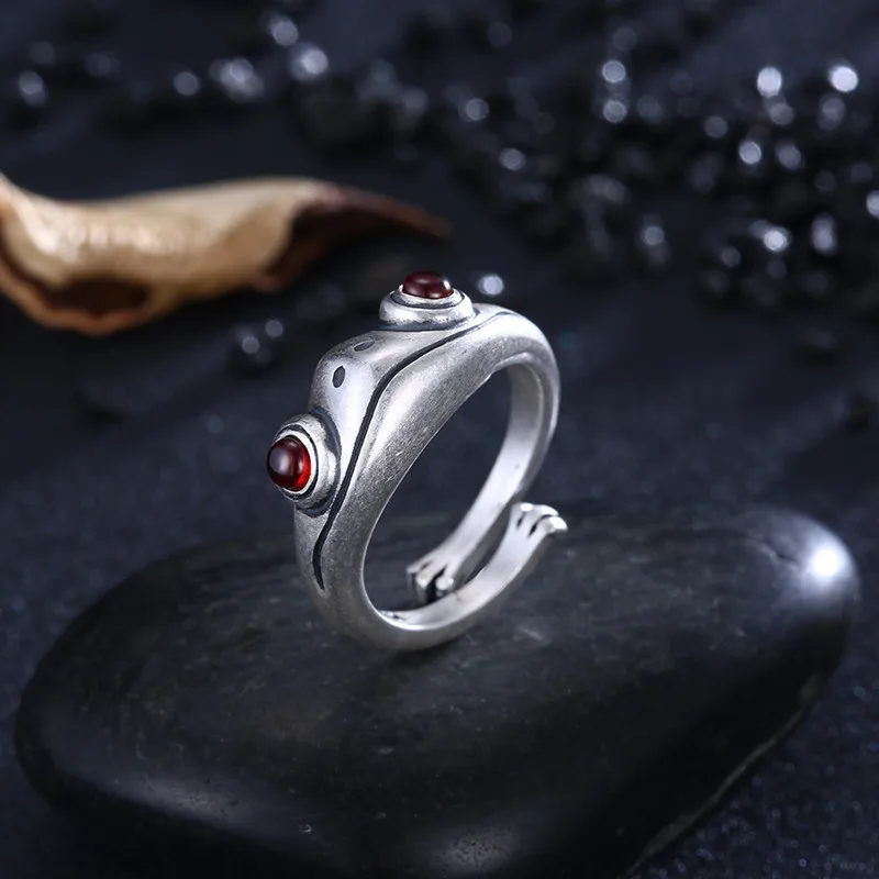 Vintage Frog Ring for Women Artistic Design Retro Opening Resizable Unisex Female Statement Bohemian Rings Silver Color Gift