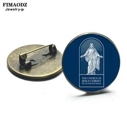 FIMAO Mormon Church LDS Brooches Badge Religious God Jesus Pattern Glass Cabochon Shirt Bag Mary Brooch Pins Mormons Gift