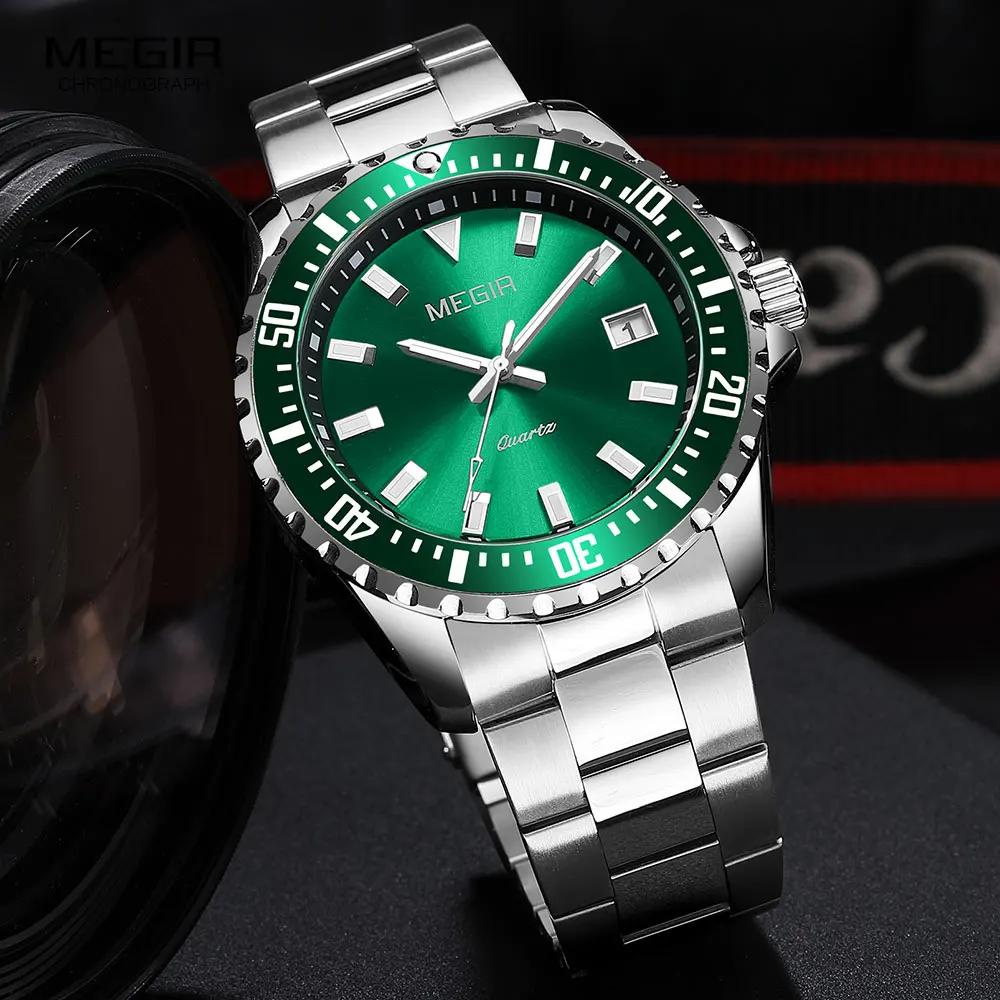 Megir Business Horloge Voor Mannen Waterdichte Quartz Horloges Rvs Green Dress Horloge Relogio Reloj Часы Orologi Montres