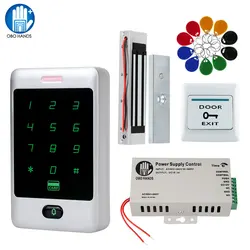 Complete Door Access Control System Kit Metal Touch RFID Keypad Electronic Magnetic Lock Power Supply With 125KHZ Key Cards 8000