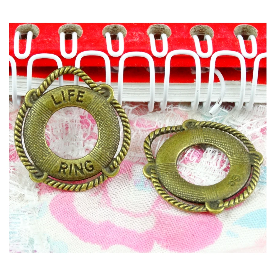 50pcs/lot 23.5*22MM Antique Bronze Retro Life- buoy swim life ring charm pendant DIY accessories