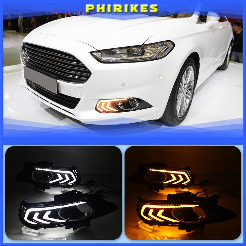 

Желтое реле поворота для Ford Mondeo Fusion 2013 2014 2015 2016, водонепроницаемые Автомобильные дневные ходовые огни, светодиодсветодиодный дневные ходосветильник