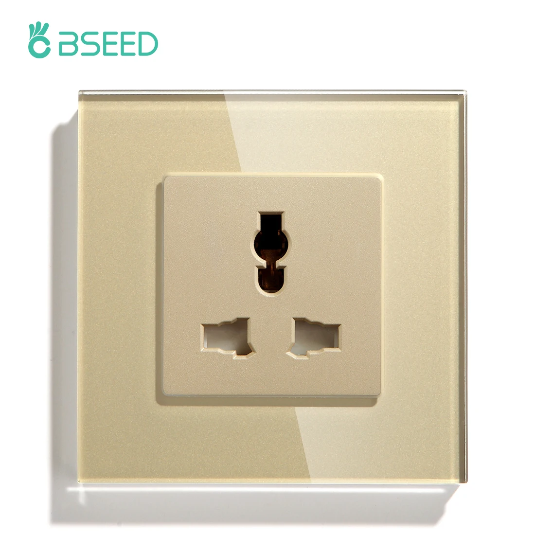 BSEED Multifunction Wall Socket Universal Standard Single Power Outlets Black White Gloden Crystal Panel 13A