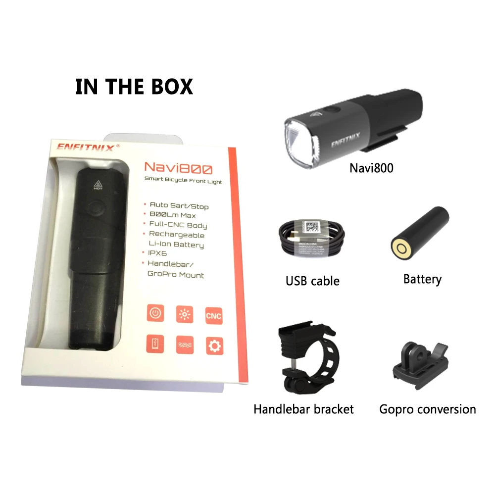 New Light Smart Headlights Enfitnix Navi800 USB Rechargeable Road Mountain Bike Smart Headlights 800 lumens long life time