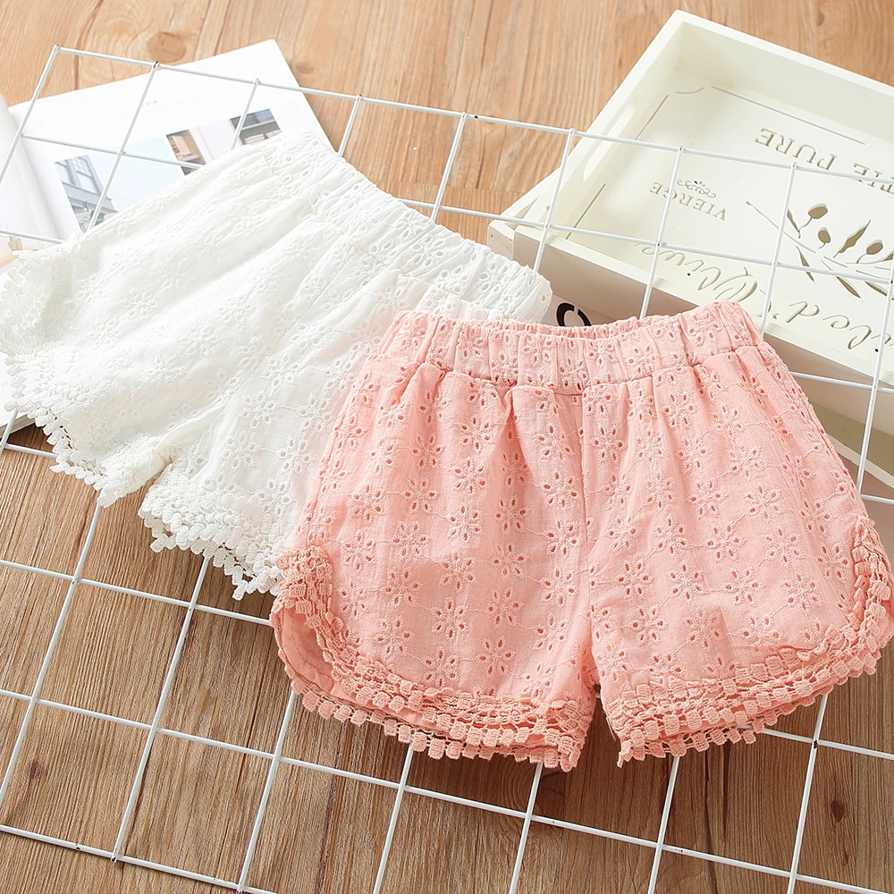 

2021 Summer Fashion 2 3 4 6 8 10 Years Sweet Children'S Clothing Cotton Embroidery Hollow Out Lace Floral Baby Kids Girl Shorts