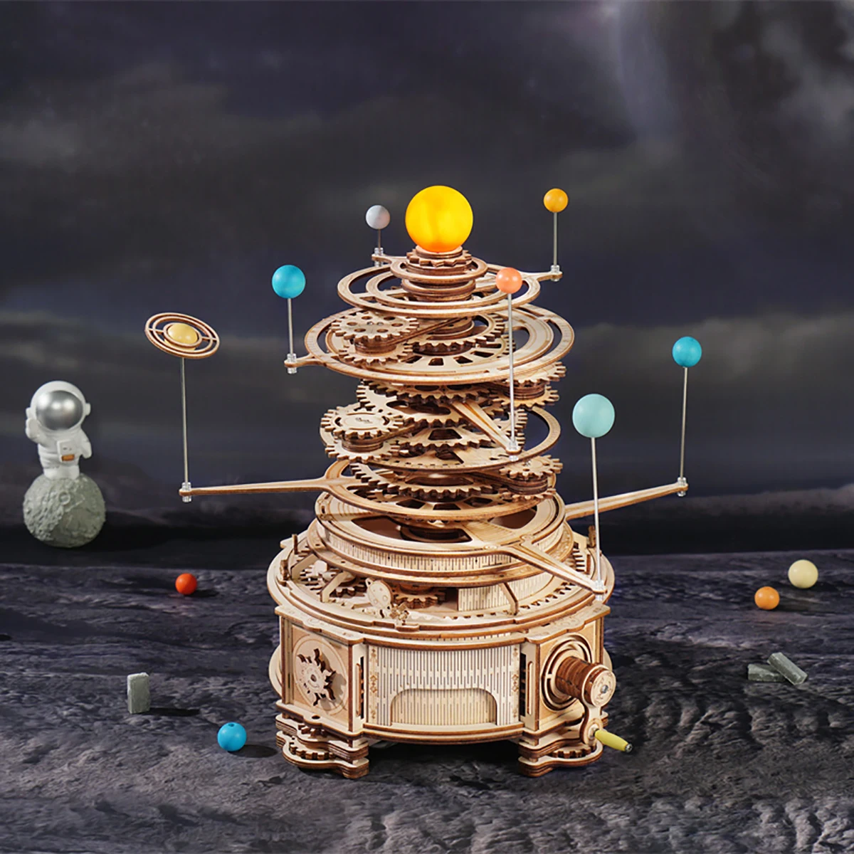 Robotime Rokr mechaniczne Orrery 316 sztuk obrotowy DIY 3D drewniane puzzle modelu klocki do budowy zestawy zabawki prezent dla nastolatków