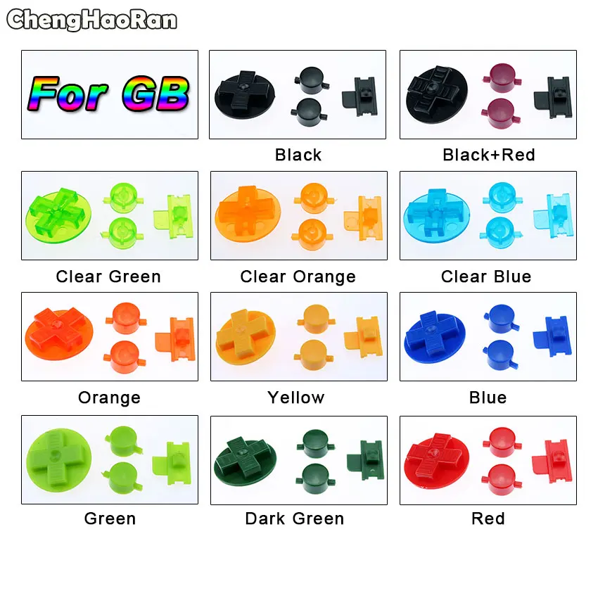 

ChengHaoRan 11 Colors Optional Black Clear Customs DIY Buttons Set Replacement for Gameboy Classic for GB DMG A B D-pad Button