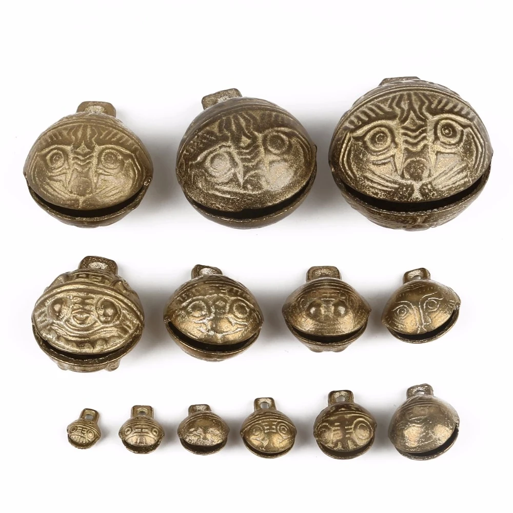 Feng Shui Chinese Vintage Style Tibetan Brass Bell 9mm-52mm Tiny Bead Craft Decorative Tiger Head DIY for Party Decoration