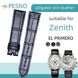 Pesno Suitable for Zenith Black Brown Watch Accessory Alligator Medium Gloss Crocodile Leather Watch Strap Men Watchband