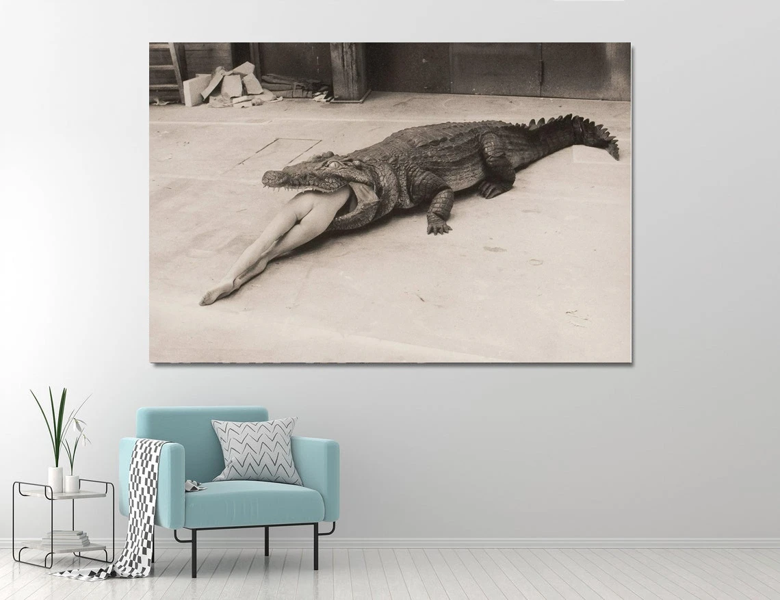 Helmut Newton - A Scene from Pina Bausch\'s Ballet- Crocodile Canvas Poster Home Wall Painting Decoration (No Frame)